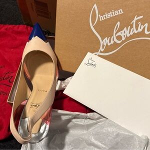 Christian Louboutin Slingback Heels in Nude and Blue